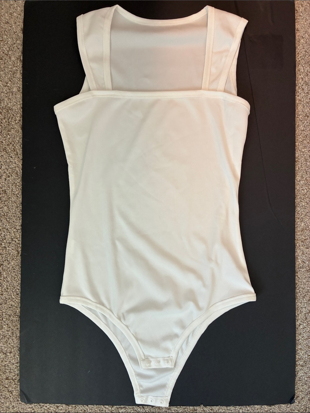 White Ribbed Square-Neck Bodysuit with Wide Straps